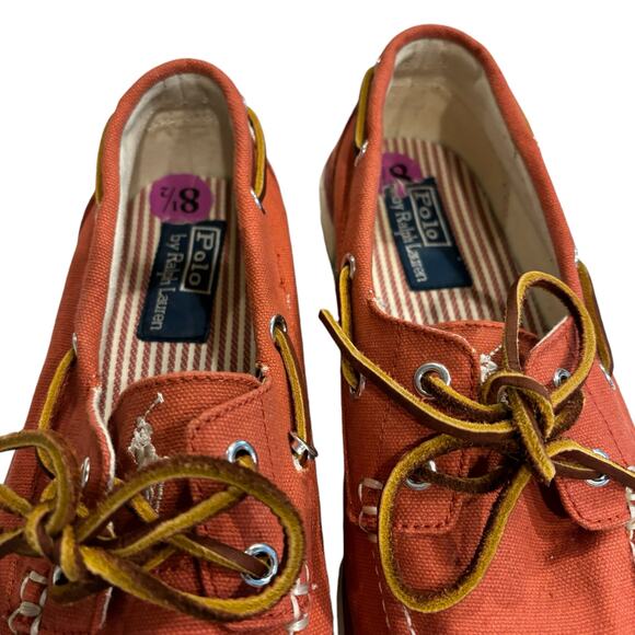 Polo Ralph Lauren Mens Canvas Sander Leather Laced Boat Shoes Size 8.5 - Picture 5 of 10